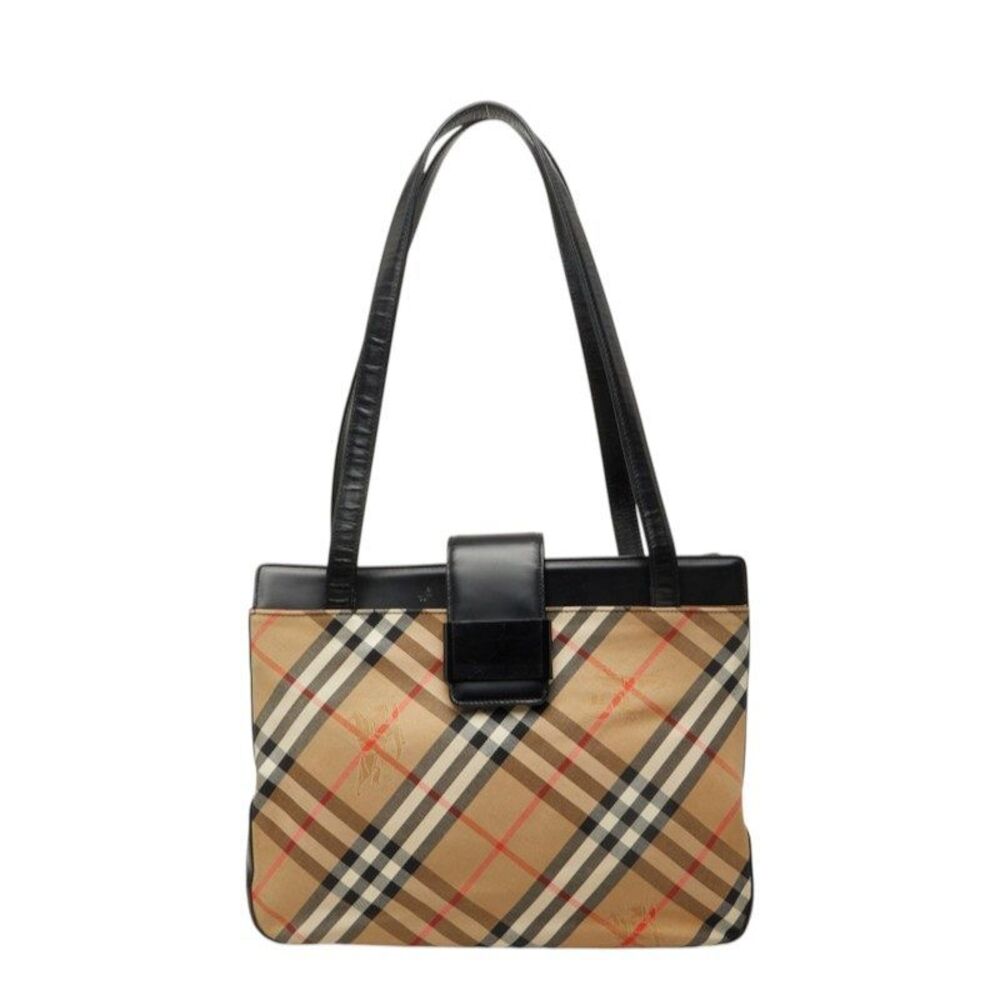 Burberry Nova Check Shadow Horse Canvas Leather Tote Bag